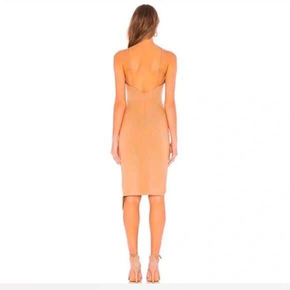 NEW Revolve About Us Camel Brown Asymmetrical Midi Bodycon Slit Dress Size XS - Picture 3 of 12